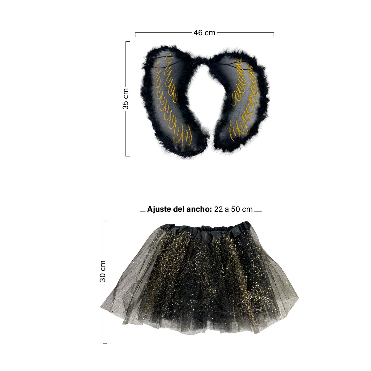 Disfraz Ángel Negro 🖤 + Alas + Tutu | Oferta Halloween + Envío Gratis