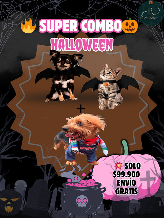 🐾Súper Combo para Mascotas Disfraz Chucky + Alas de Murciélago| ENVIO GRATIS