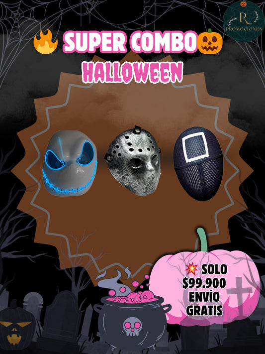 🎭Súper Combo 3 Máscaras – Jack Neón + Jason + Juego del Calamar|ENVIO GRATIS