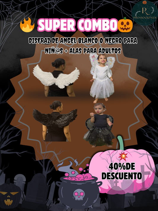 👼🖤 Súper Combo Ángel Blanco o Ángel Negro Para Niñ@s + Alas Para Adultos| ENVIO GRATIS